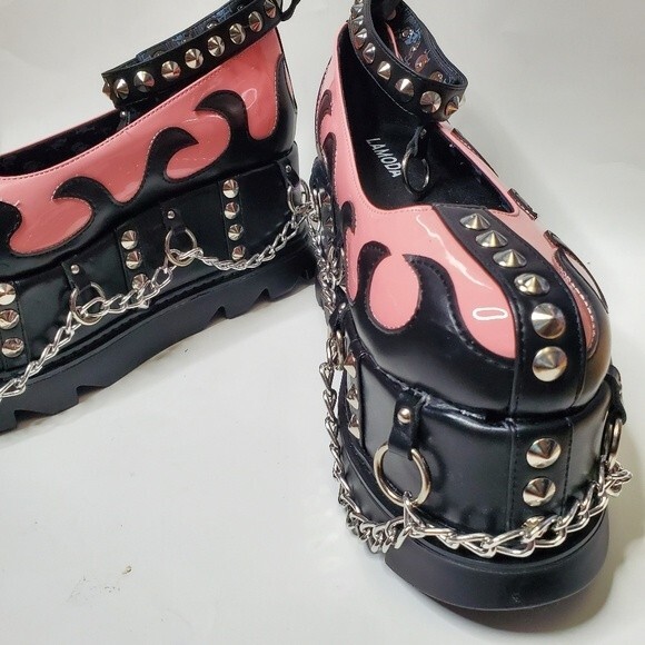 Chunky Platforms Flaming Pink Mary Janes Size 9 - Picture 10 of 14